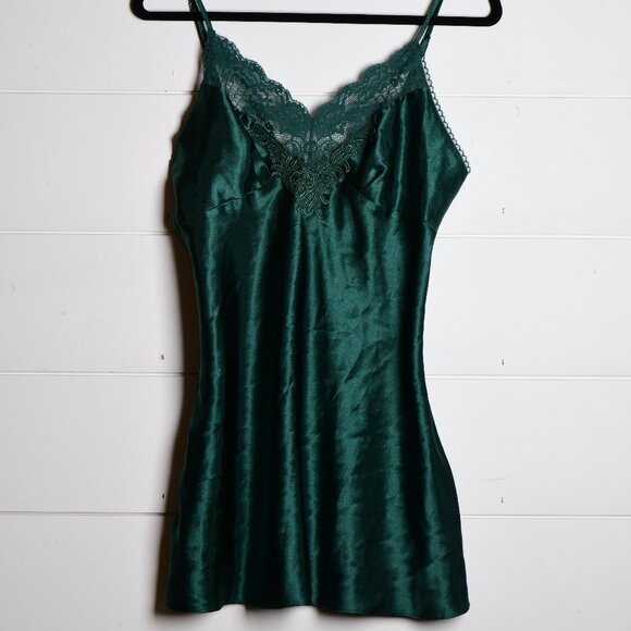 90's Teal Green Victoria's Secret Chemise with Lace - Picture 1 of 8
